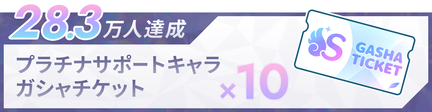 28.3万人達成：プラチナサポートキャラガシャチケット×10